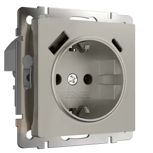 Розетка с заземлением. шторками и USB тип A+C Werkel a069465