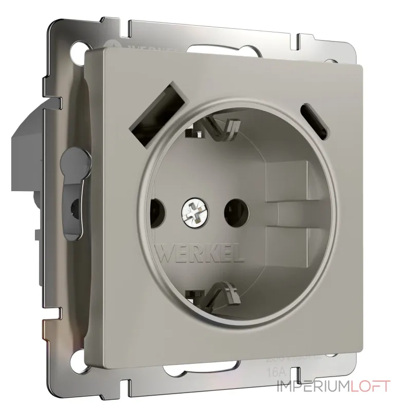 Розетка с заземлением. шторками и USB тип A+C Werkel a069465
