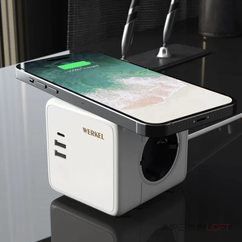 Розеточный блок 3-местный + 3 USB + беспроводная зарядкаWerkel a066454 Розеточный блок 3-местный + 3 USB + беспроводная зарядкаWerkel a066454