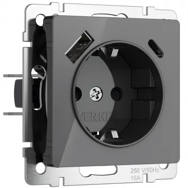 Розетка с заземлением. шторками и USB тип A+C Werkel a064093