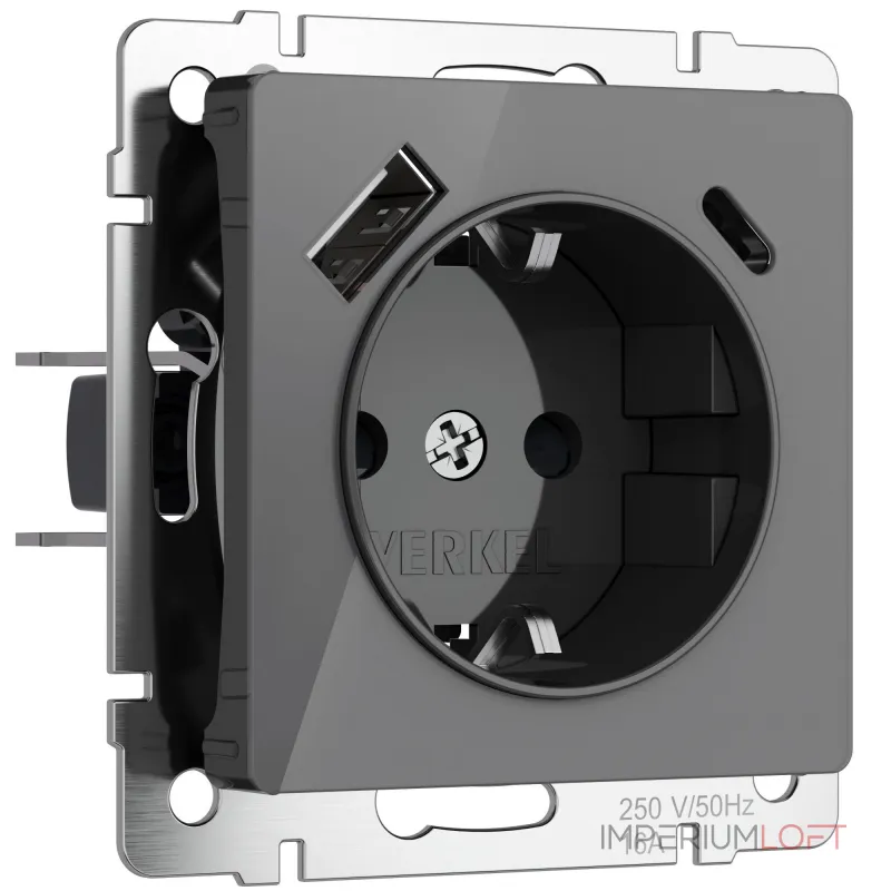 Розетка с заземлением. шторками и USB тип A+C Werkel a064093