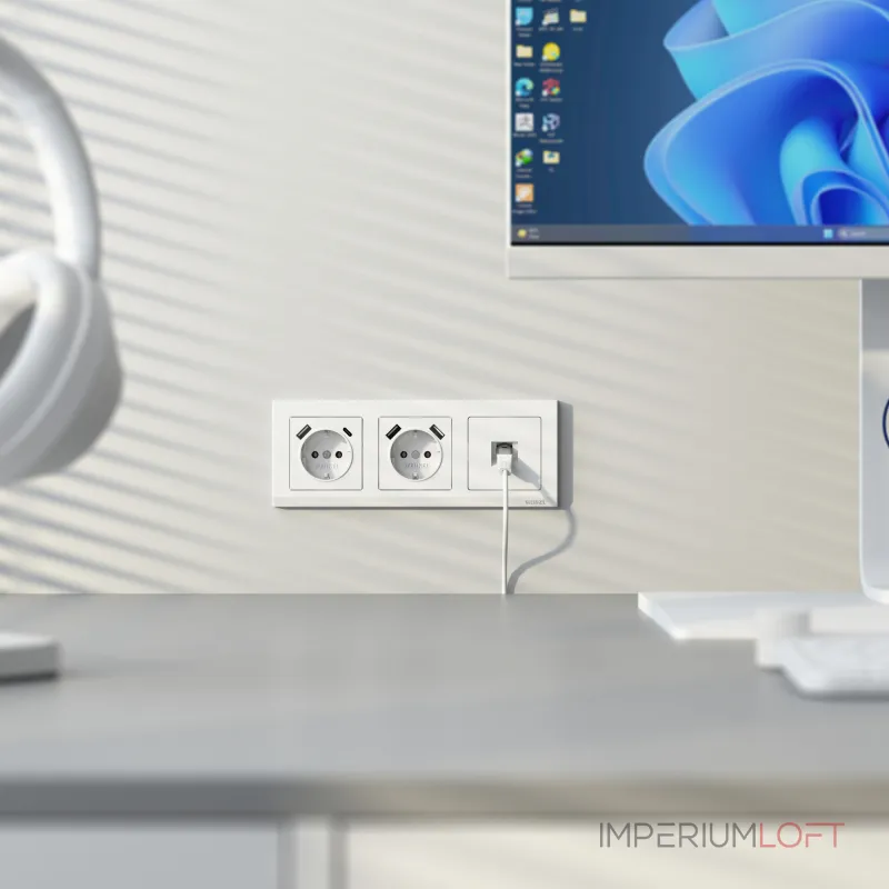 Розетка с заземлением. шторками и USB тип A+C Werkel a069613