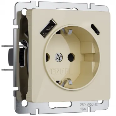 Розетка с заземлением. шторками и USB тип A+C Werkel a064131