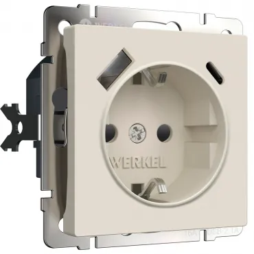 Розетка с заземлением. шторками и USB тип A+C Werkel a069611