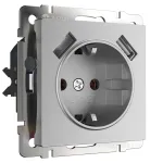 Розетка с заземлением, шторками и USBх2 Werkel W1171506