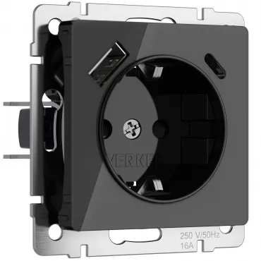 Розетка с заземлением. шторками и USB тип A+C Werkel a064044