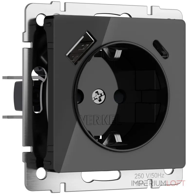 Розетка с заземлением. шторками и USB тип A+C Werkel a064044
