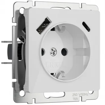 Розетка с заземлением. шторками и USB тип A+C Werkel a064014