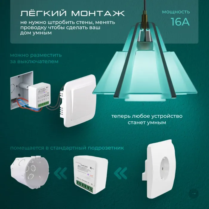 Wi-Fi реле 1 канал-16А , для модуля умный дом, протоколы WiFi, Tuya, совместим со Smart Life, с Алисой, Марусей, Google Home от ImperiumLoft