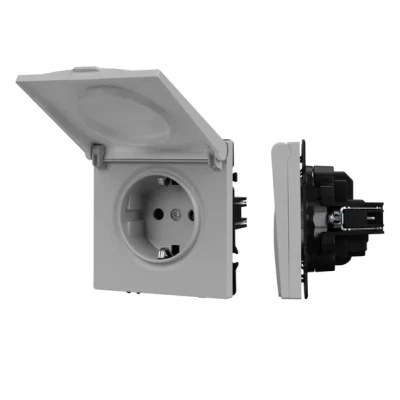 Розетка с заземлением со шторками и крышкой софт-тач SCT-MCP-SFPL-IS (250V 16A) Arlight 059441(1)