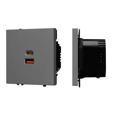 Механизм розетки с быстрой USB зарядкой SCT-NOBE-MUAC-SFPL-FC-GR (65W QC3) Arlight 054319